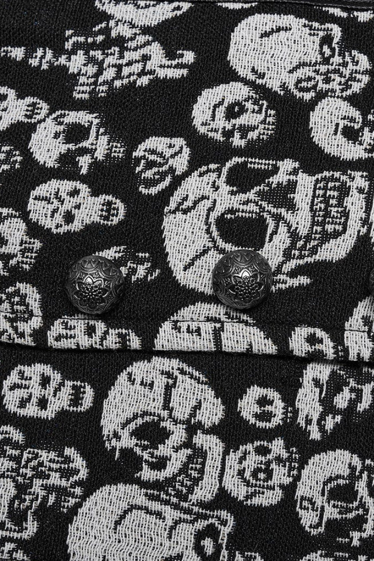 White/black Contrast Sleeveless Skulls Print Jacquard Hollow Gothic Vest