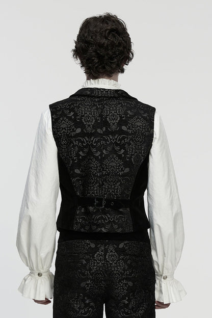 Black Sleeveless Jacquard Buckled Gothic Vest