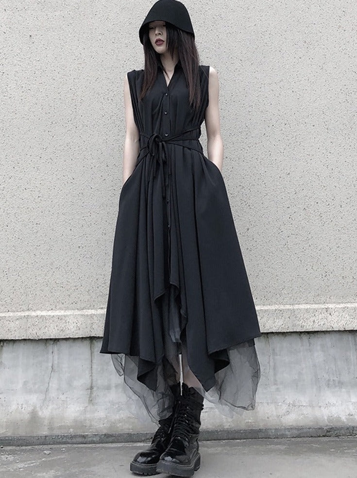 Sleeveless Flare Design Mode Shirt Dress