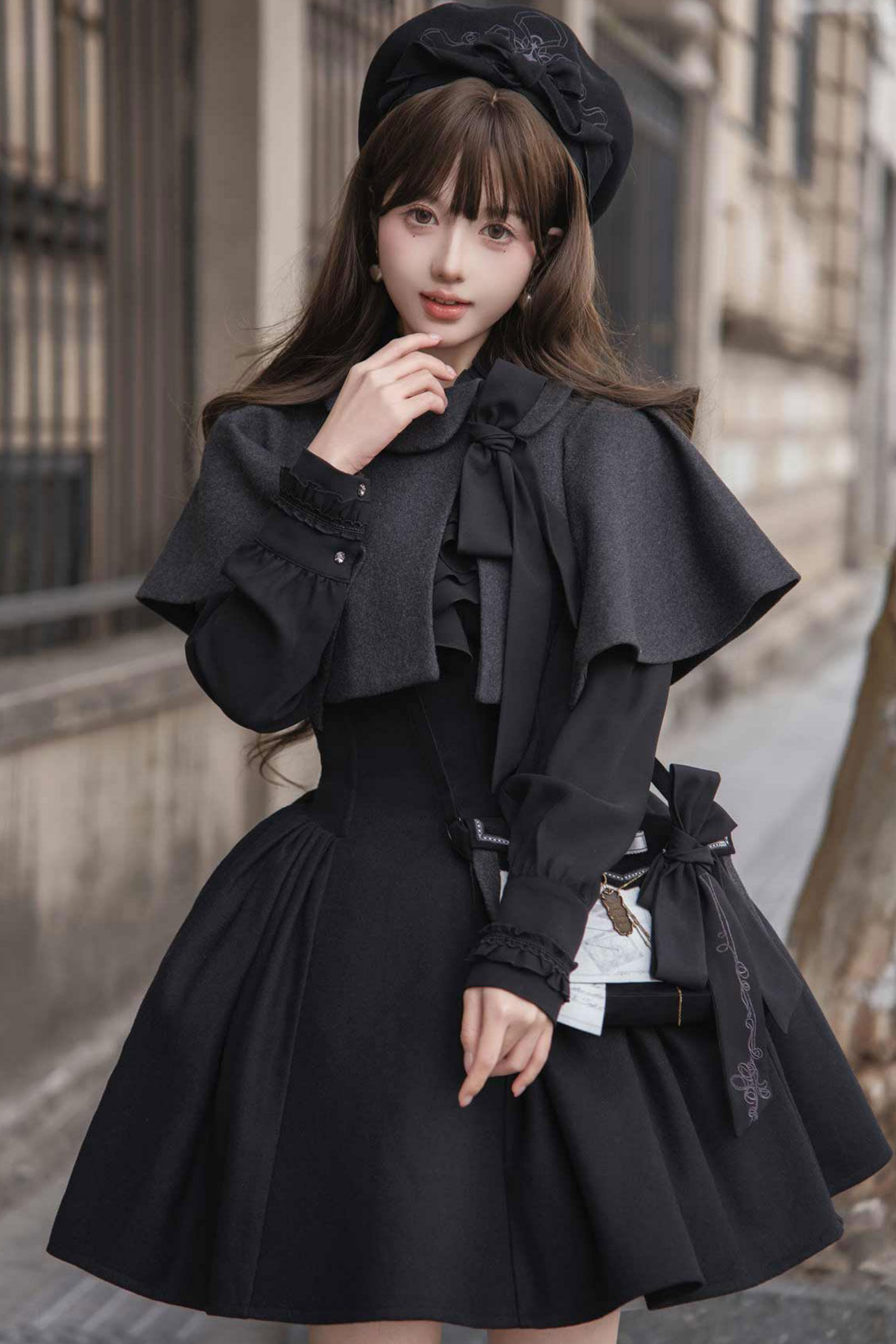 British Detective Lolita Coat + Cape + Skirt + Shirt + Bag + Brooch + Hat + Beret + Necklace