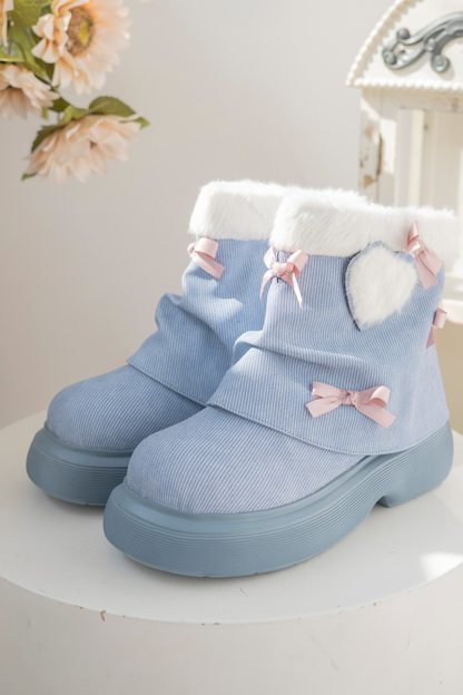 Velvet Ribbon Heart Short Boots