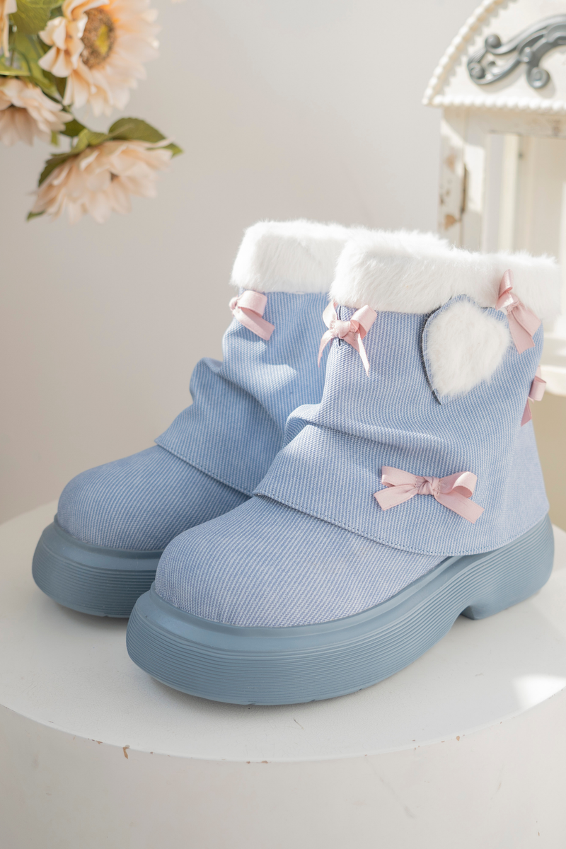 Velvet Ribbon Heart Short Boots