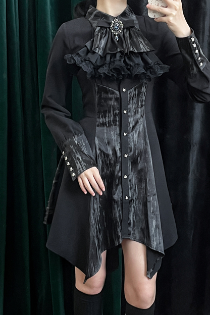 High Collar Blocking Asymmetrical Dress