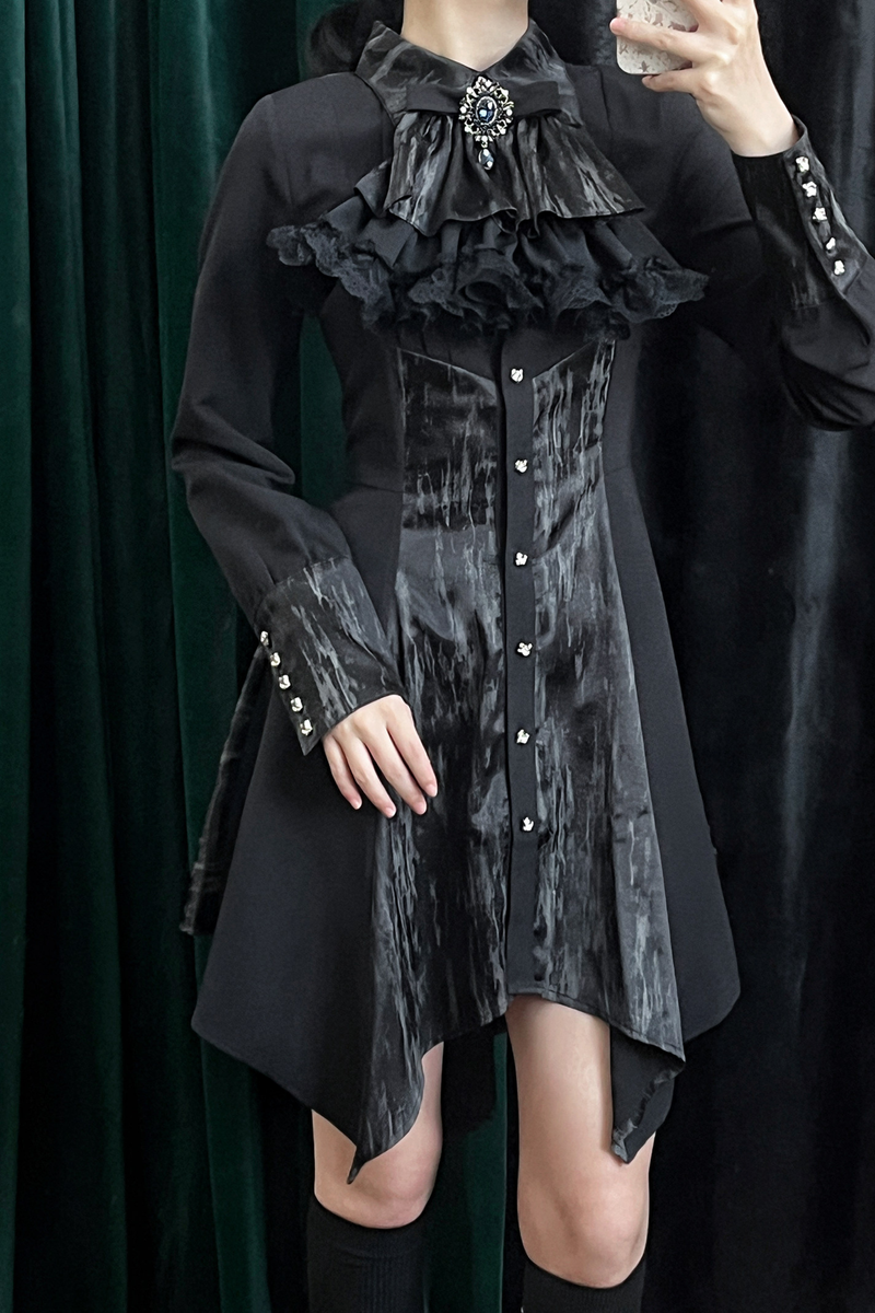 High Collar Blocking Asymmetrical Dress