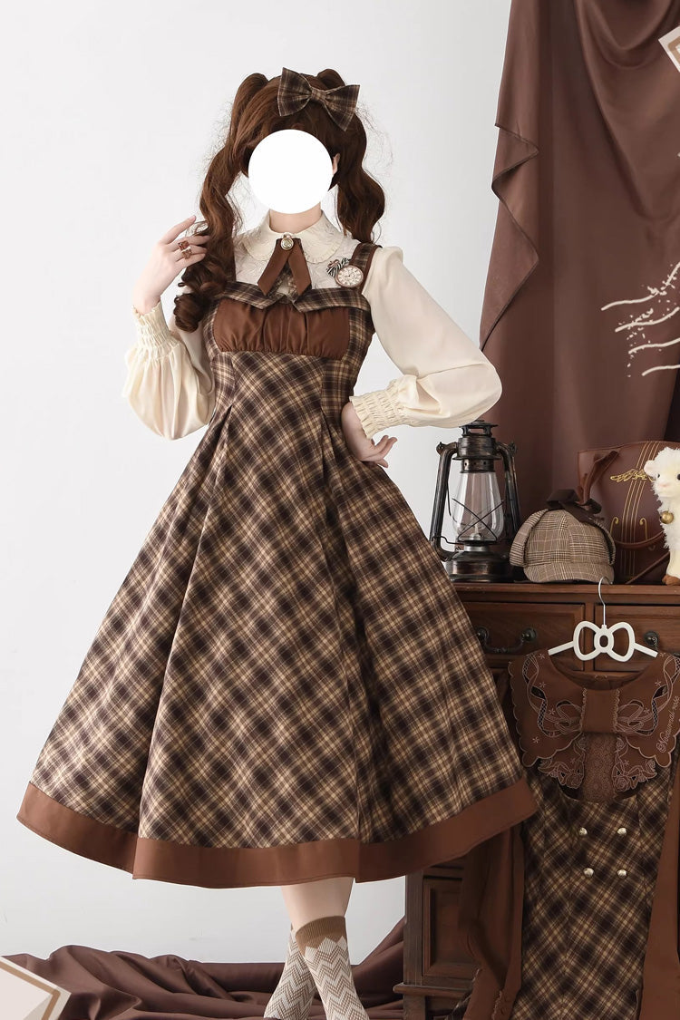 Brown [broken Pocket Watch] Sleeveless Printed Spliced Detective-style Classic Lolita Jsk Dress