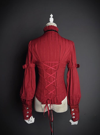 [pre-order Deadline: February 23] Dawnbreaker Gothic Ruffle Stand Collar Jacquard Ribbon Shirt