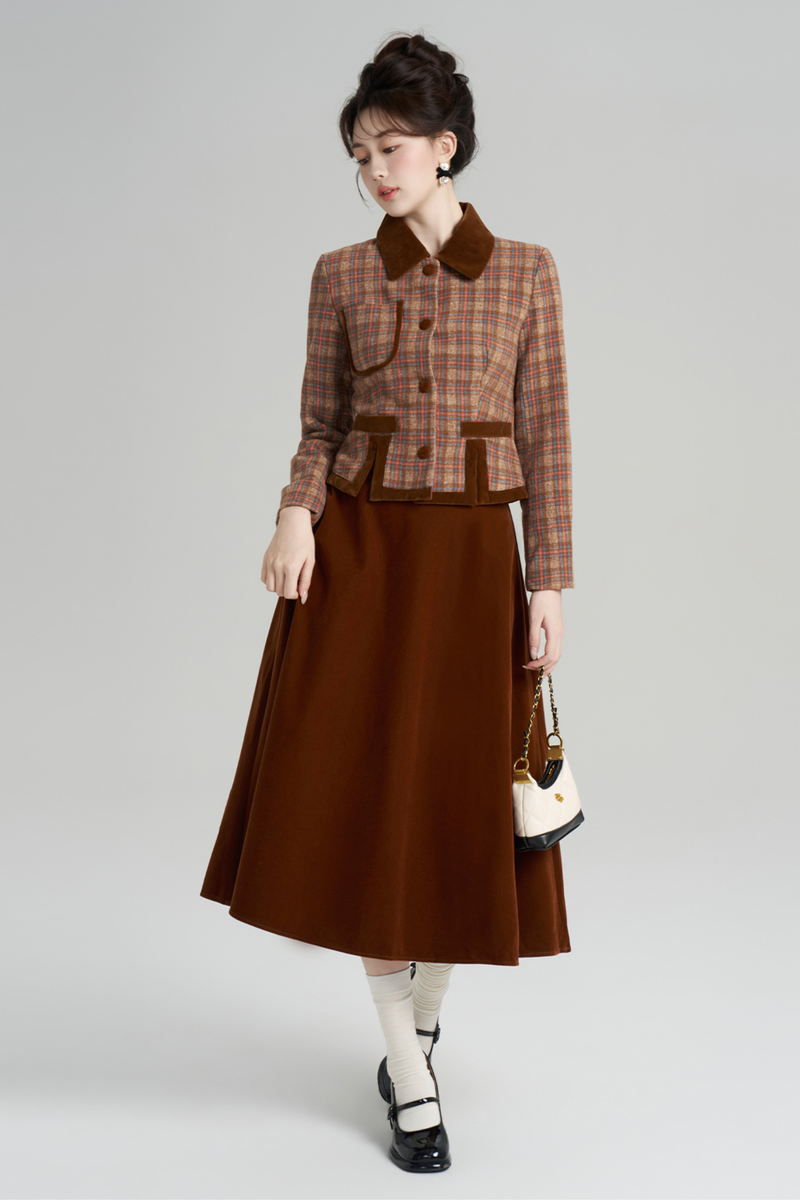 Plaid Jacket + Retro Plaid Velvet Skirt