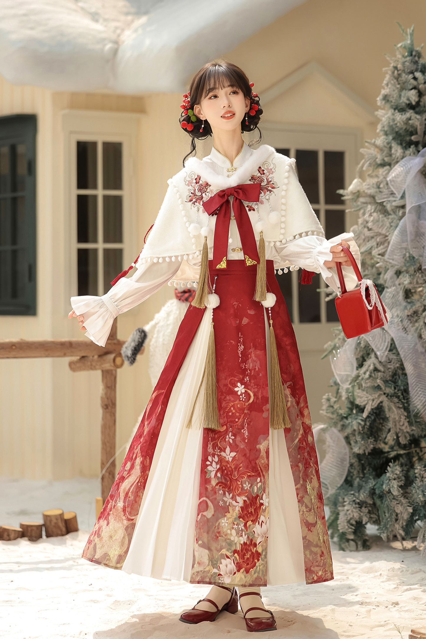 Retro Chinese-style Shawl + Tops + Skirt