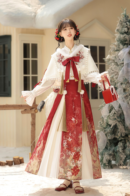 Retro Chinese-style Shawl + Tops + Skirt