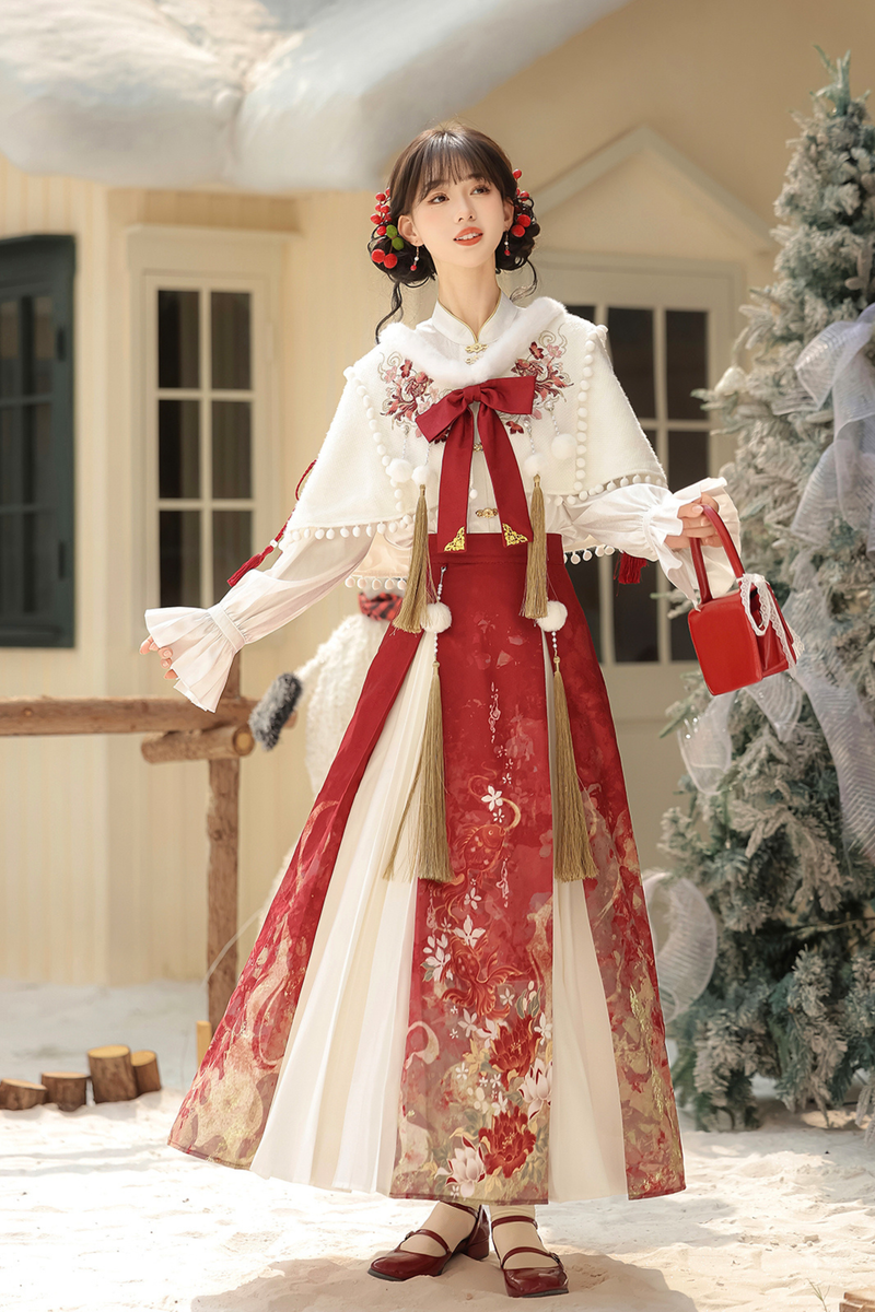 Retro Chinese-style Shawl + Tops + Skirt