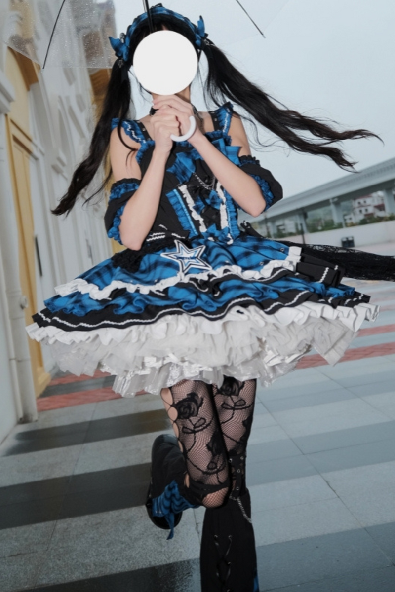 Dark Series Plaid Lolita Dress + Headband + Tail