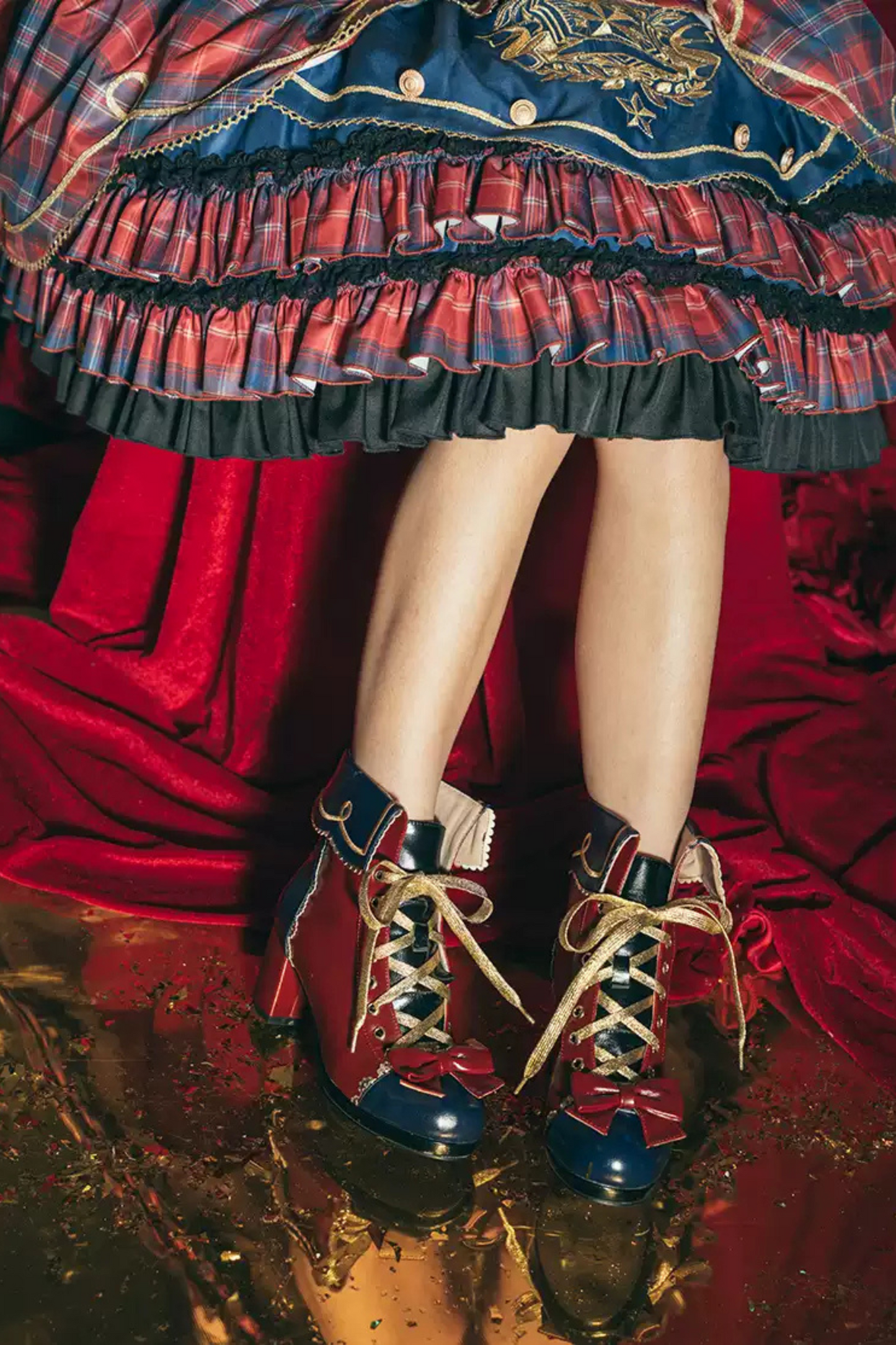 Star Lace Ruffle Lace-up Color Block Leather Shoes