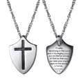 Christian Cross Shield Pendant Necklace With Ephesians 6:10 for
