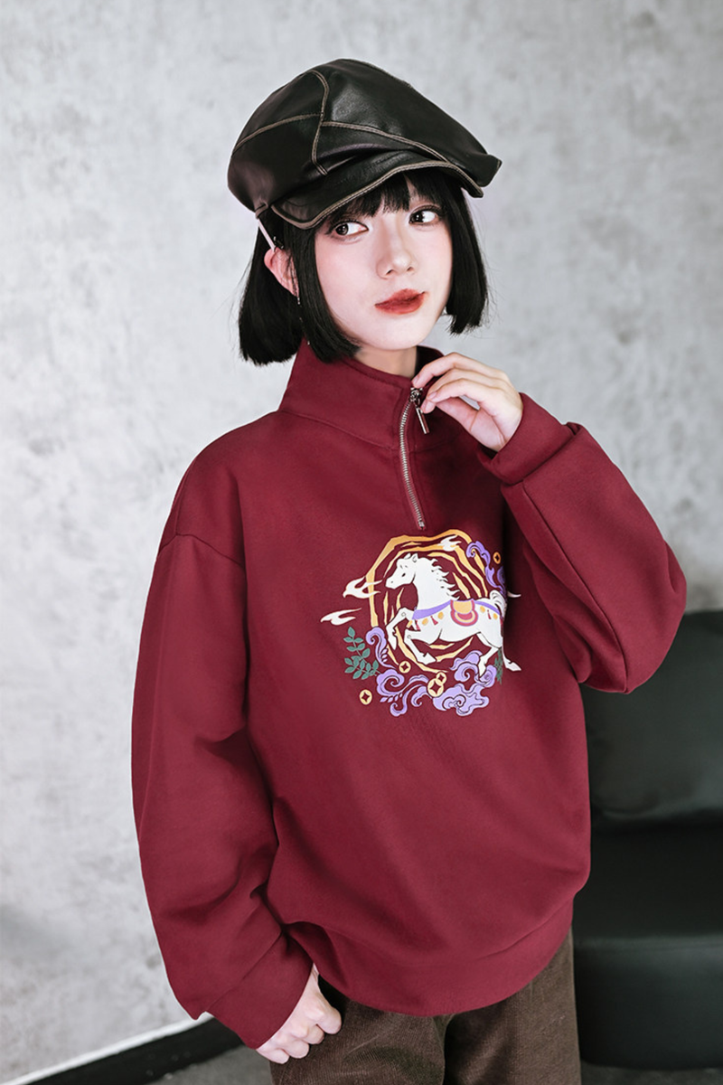 Retro Chinese-style Mode Zip Neck Top