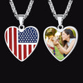 Customized Heart American Flag Necklace With Picture for