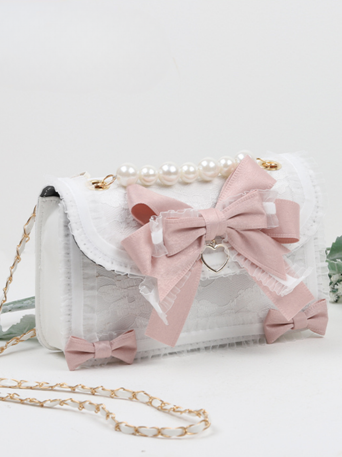 White Pearl Girly Lace Design Bag