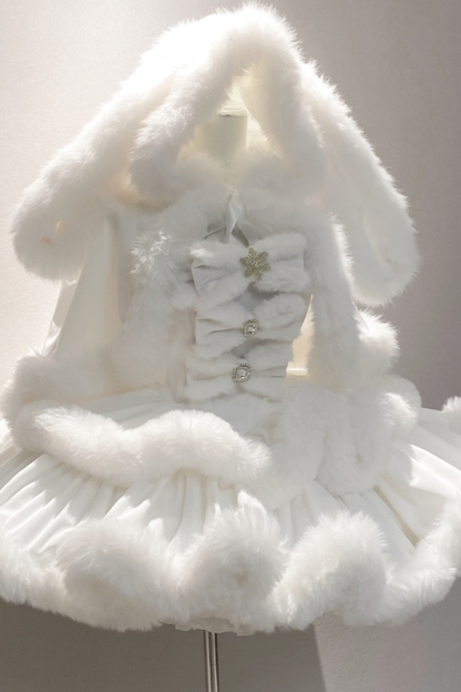 Angora Fur Princess Dress + Rabbit Cape + Sheer Tail