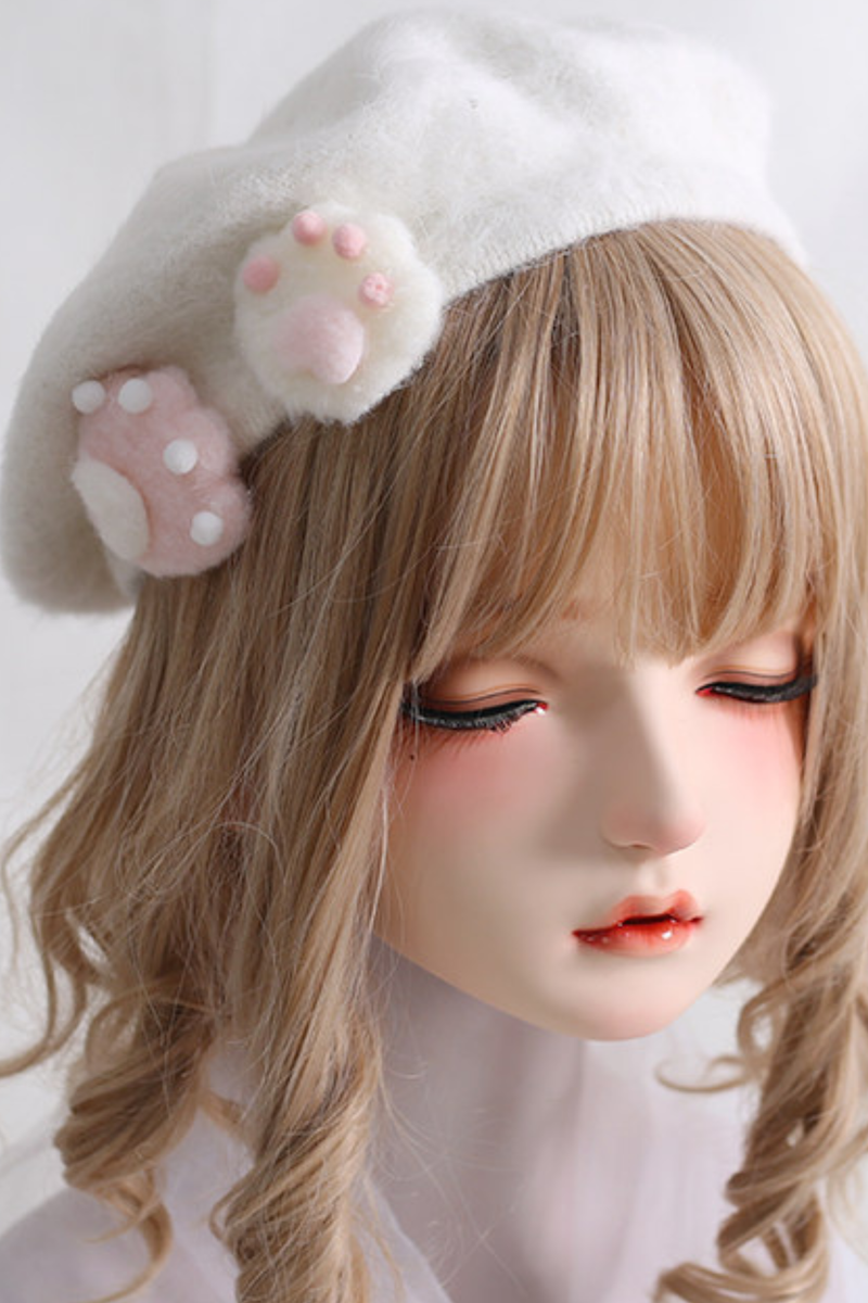 Paw Print Faux Fur Snow Beret