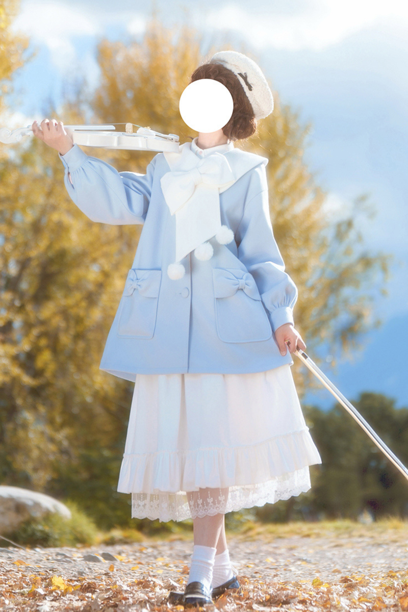 Heart Single Breasted Loose Wool Coat + Skirt
