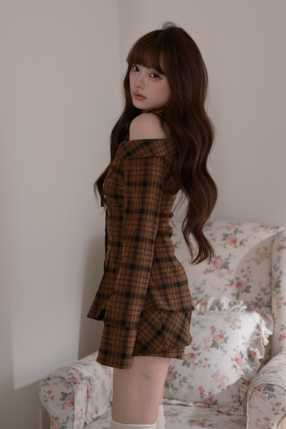 Checkered Off Shoulder Top + Shorts