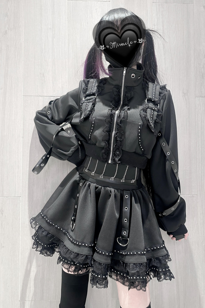 Dark Subculture Sporty Jacket + Skirt