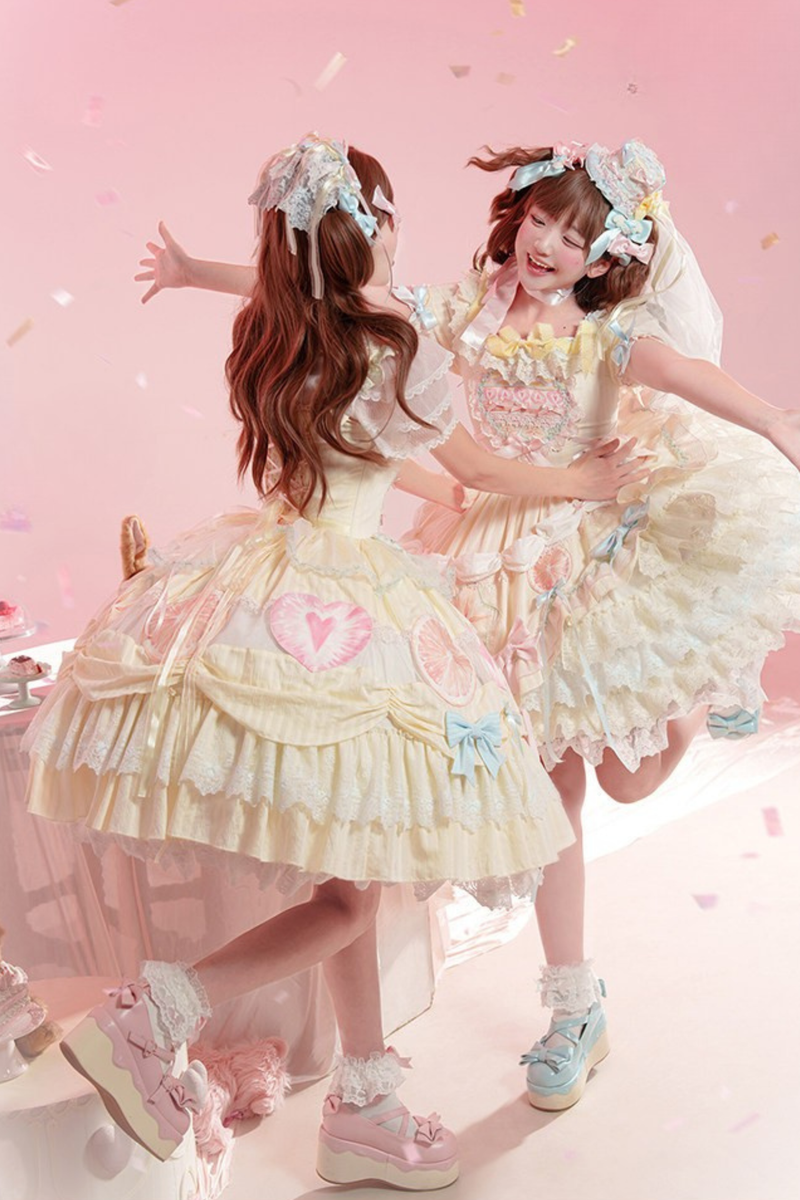 [pre-order] Slice Cake Lolita Dress + Jumper Skirt + Headband + Clip + Hat