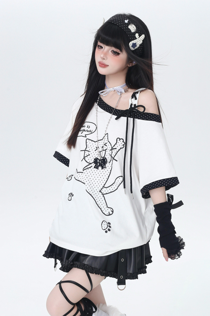 Polka Dot One Shoulder Loose Top