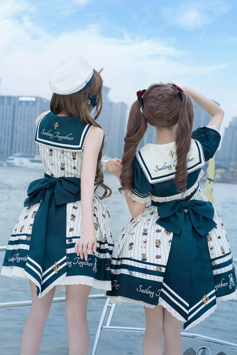 [pre-order] Jasmine Bear Marine Design Jumper Skirt + Short Outerwear