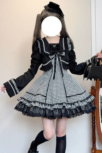 Houndstooth Dark Sweet Lolita Dress With Sleeves