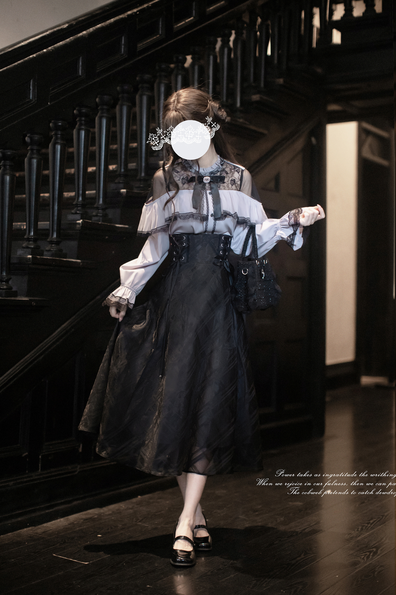 Long Skirt + Lace Shirt + Ribbon