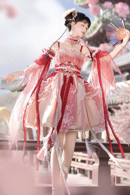 Chinese-style Feather Dress + Feather Sleeves + Waist Belt