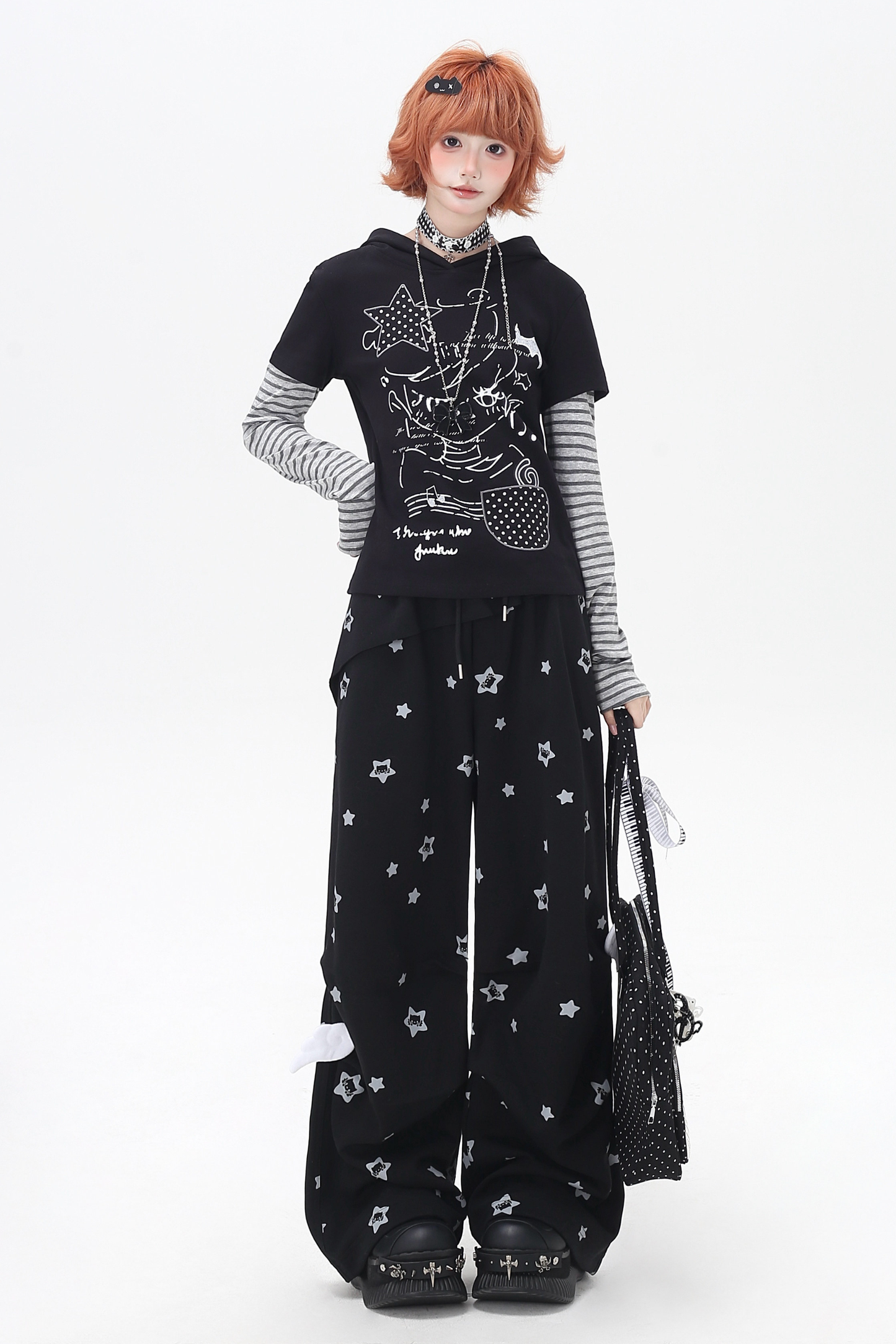 Striped Fake Two Piece Hooded Top