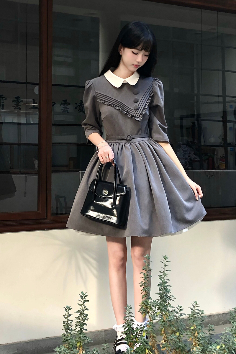 Retro Preppy Mid-sleeve Lolita Dress