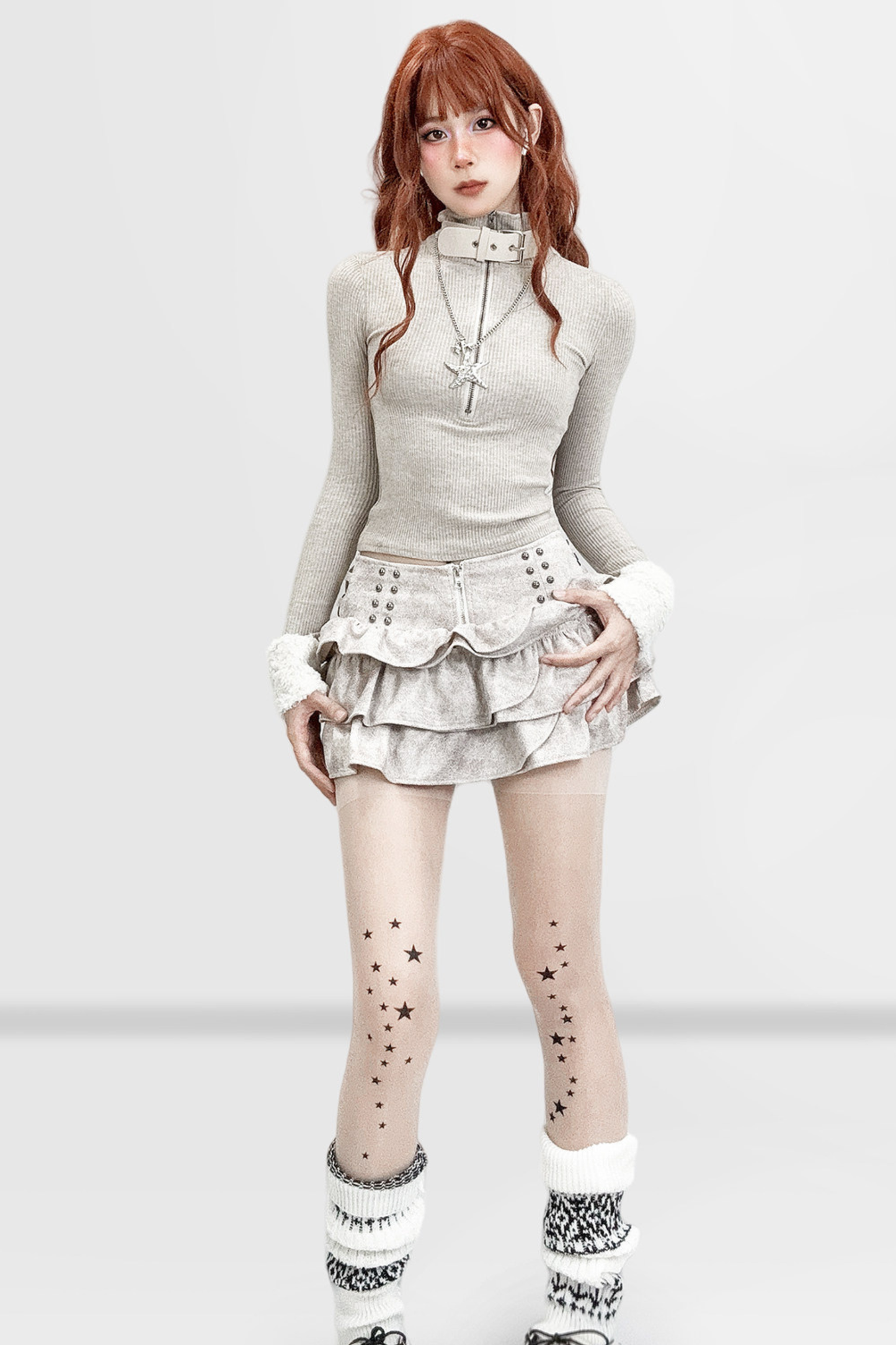 Fur Sleeve Knit Top