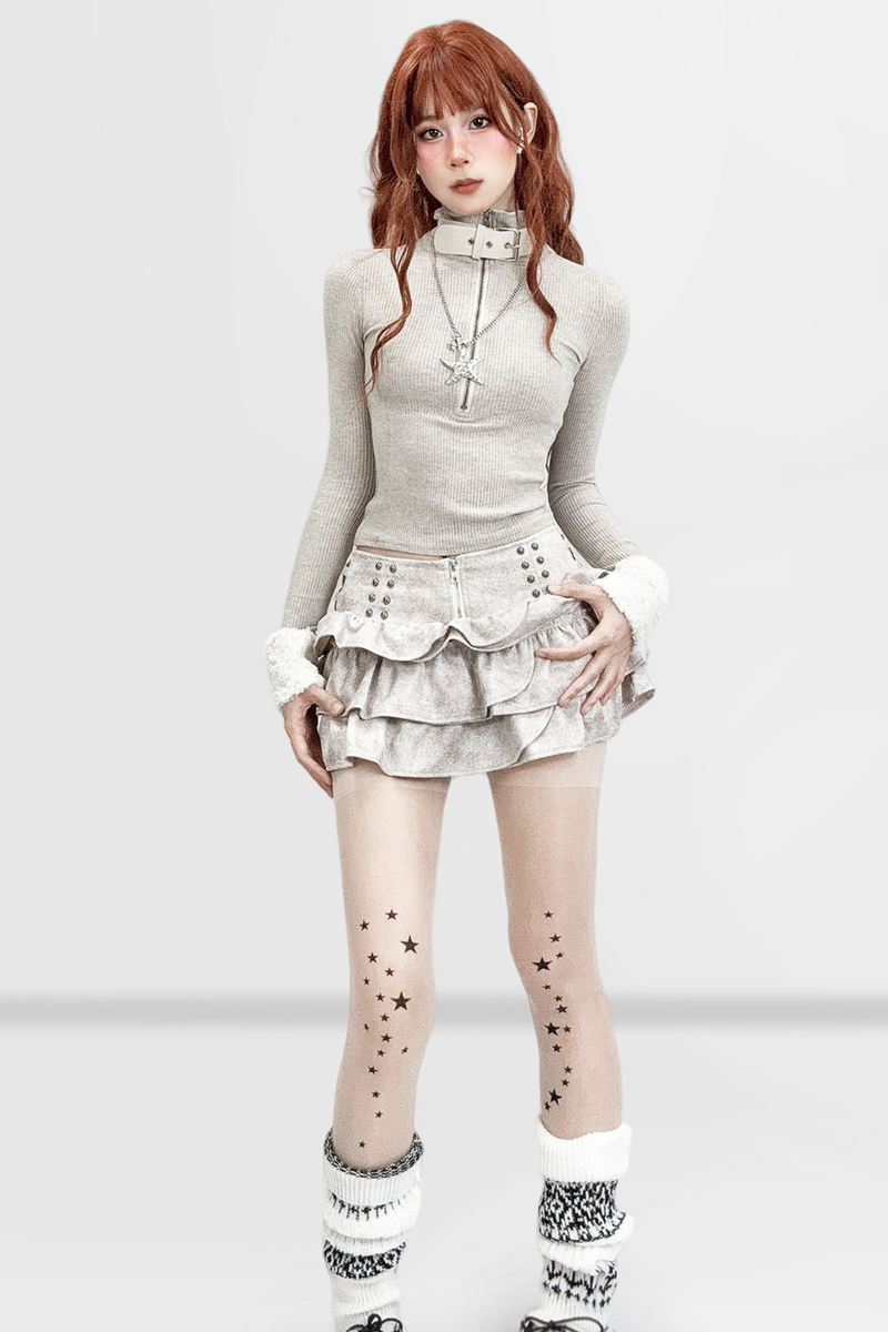 Fur Sleeve Knit Top