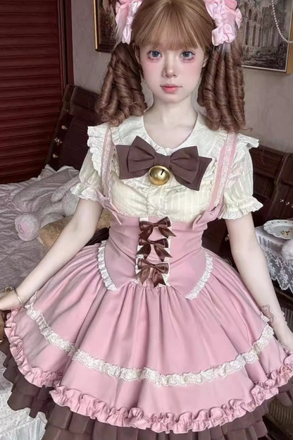 Sweet Cup Ribbon Lolita Skirt + Vest + Shirt + Ribbon + Train