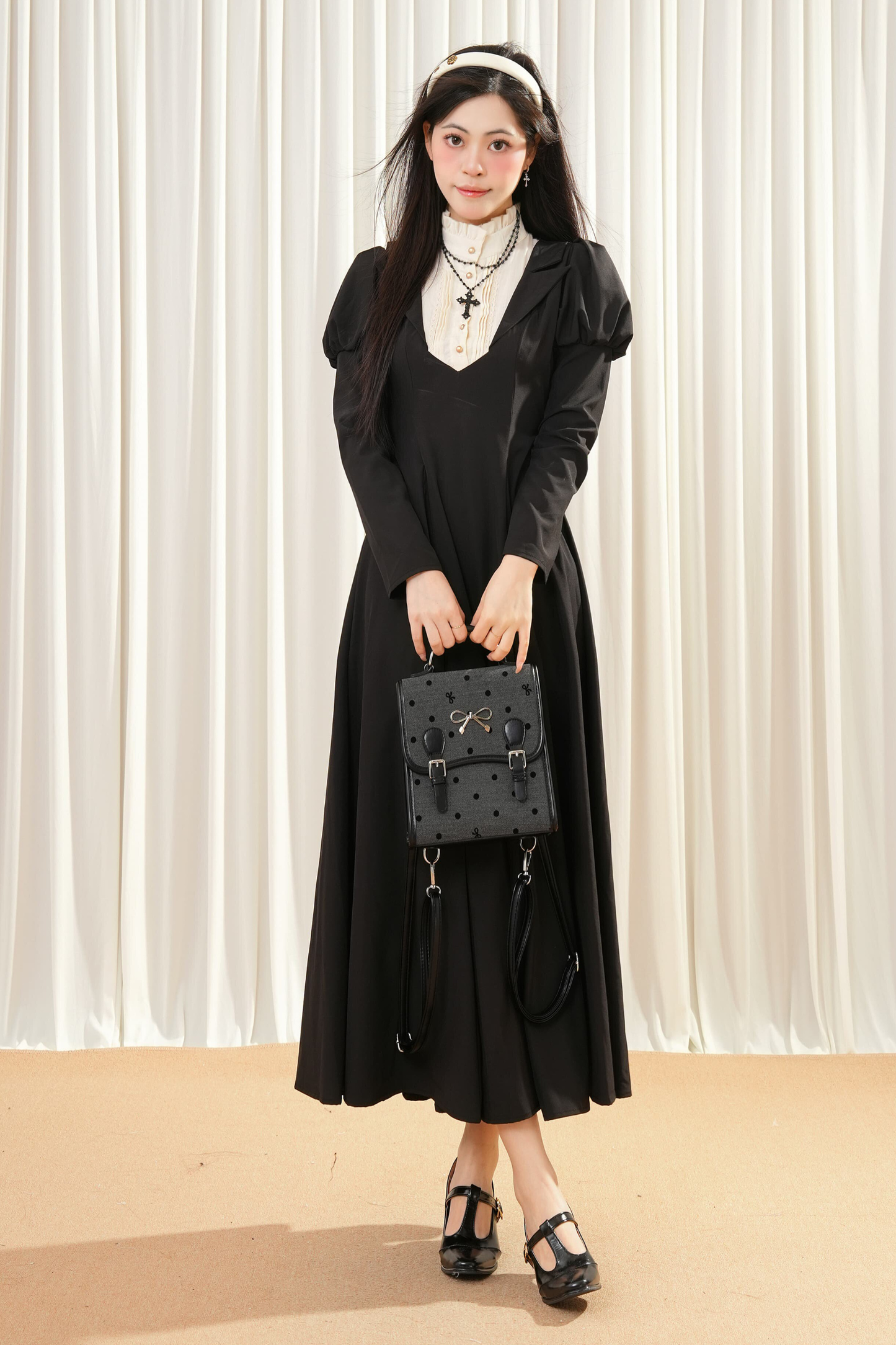 Dark Maid Puff Sleeve Long Dress