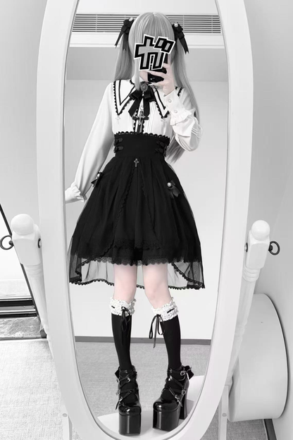 Dark French Lace Shirt + Skirt