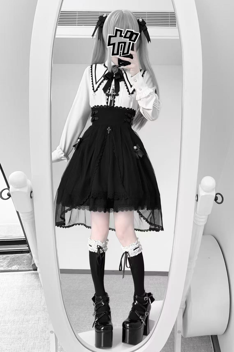 Dark French Lace Shirt + Skirt