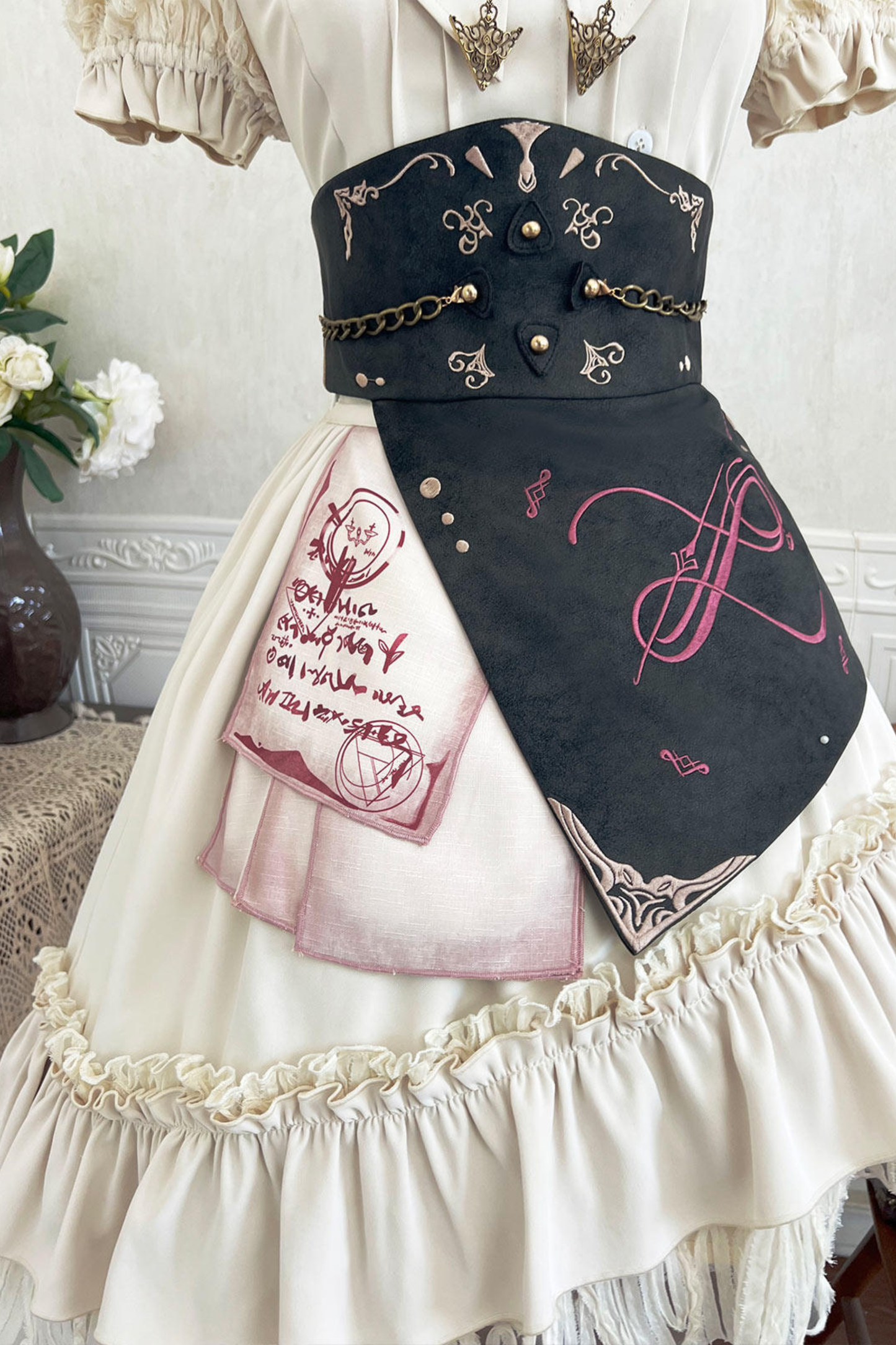 Lolita Puff Sleeve Top + Asymmetrical Skirt + Corset