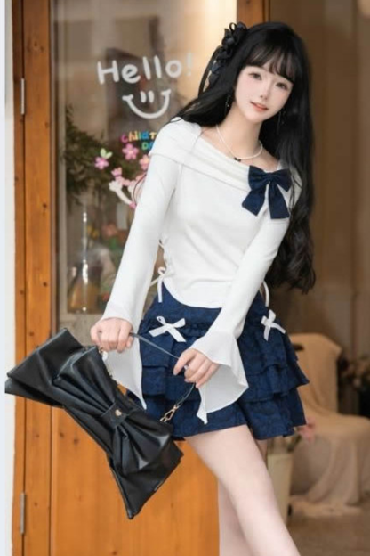 Off-the-shoulder Top + Ribbon Skirt