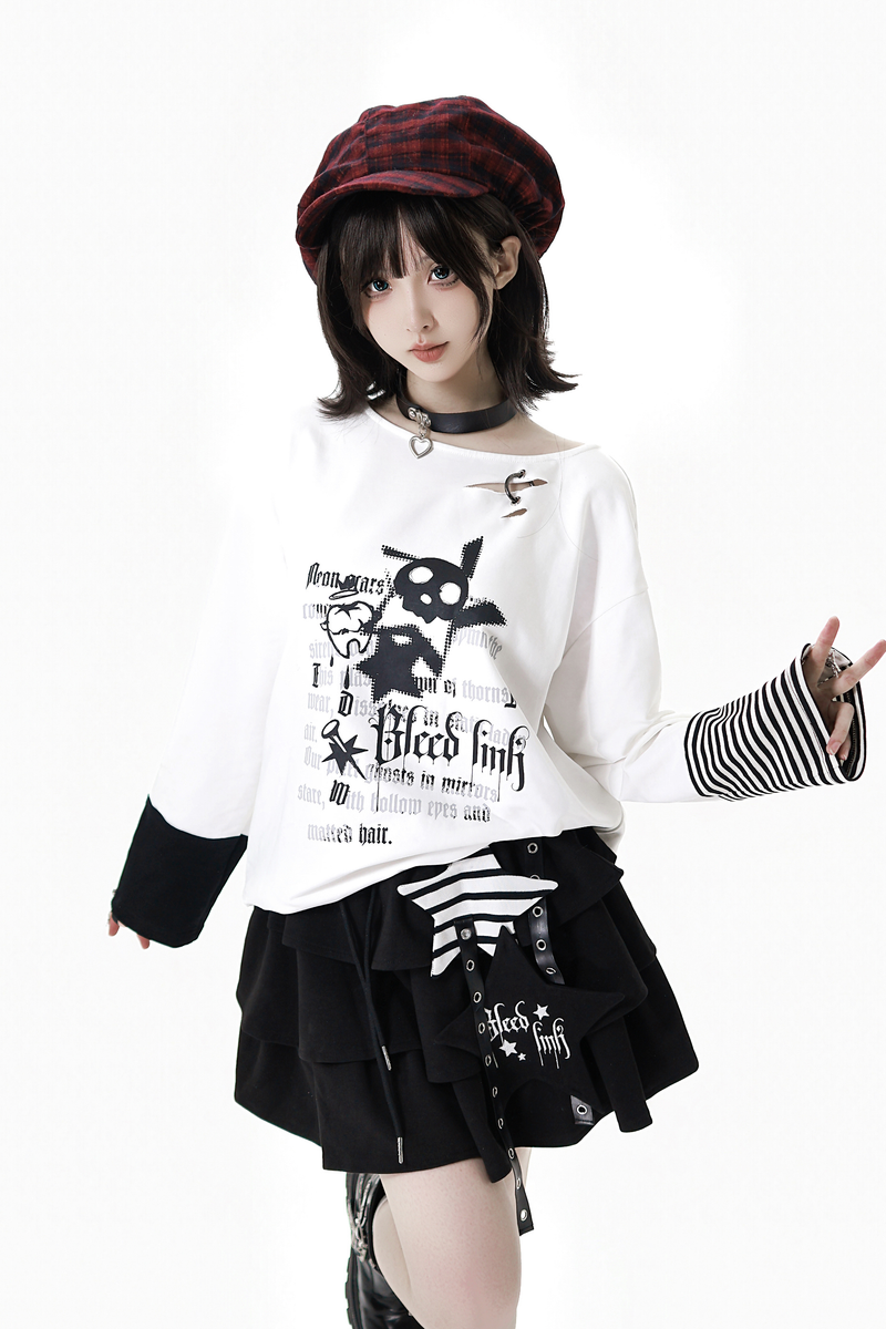 Striped Rock Print Hoodie Jacket + Tops + Long Pants + Skirt