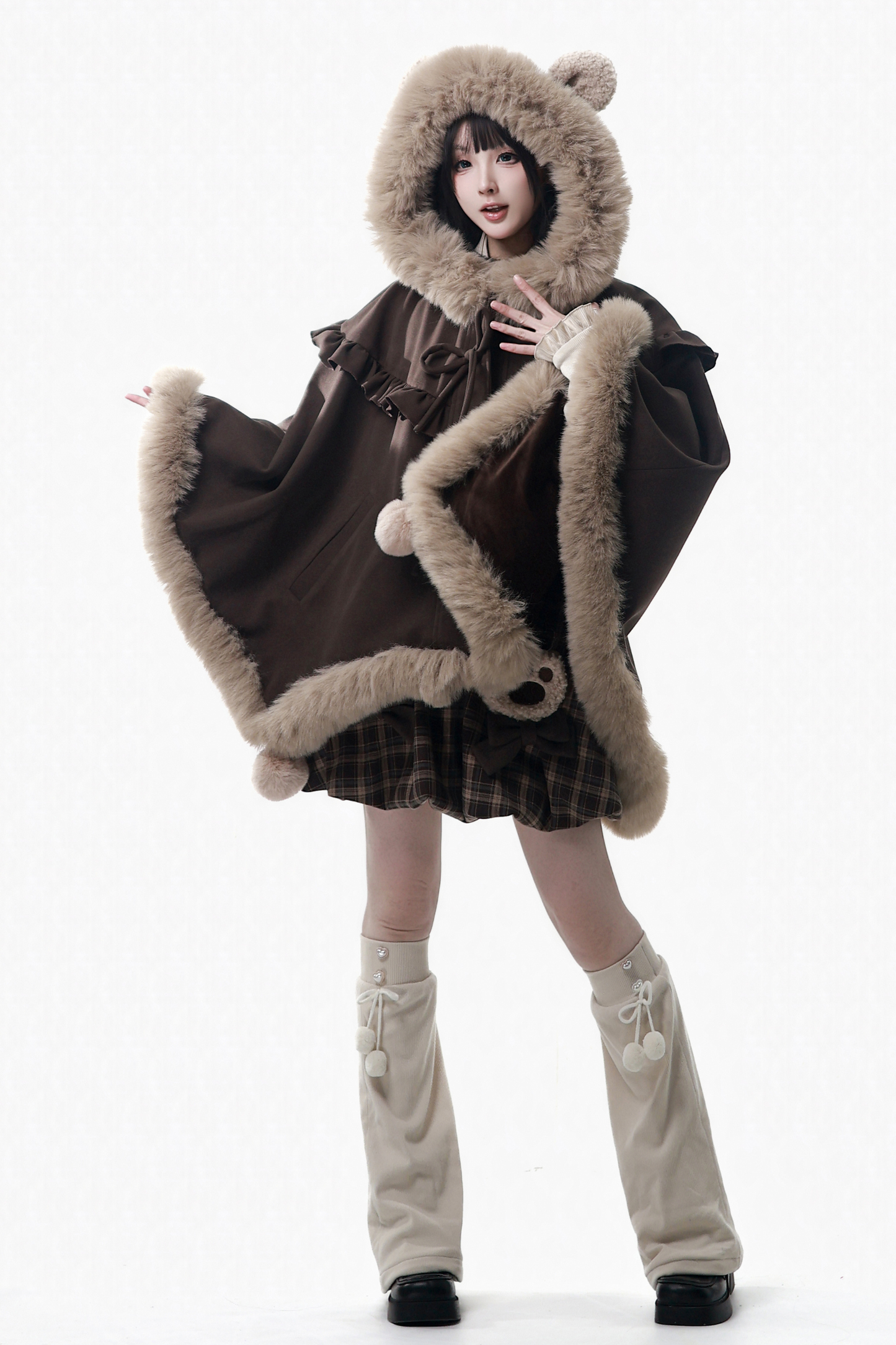 Velvet Bear Hooded Cape + Top + Suspender Skirt + Leg Covers