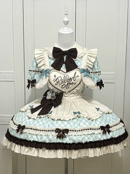 [pre-order] Bunny Ear Hair Clip + Pink Blue Sweet Maid Apron Dress