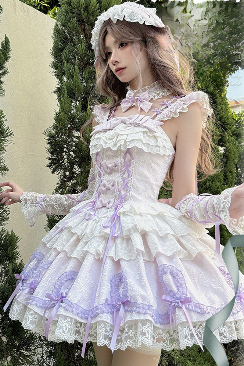 Butterfly Princess Lolita Dress + Petticoat + Clip + Ruffle Sleeve Shirt