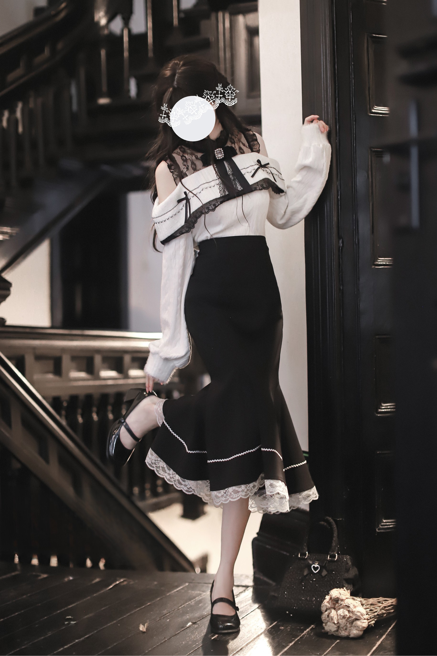 Ribbon Knit Off the Shoulder + Mermaid Skirt + Short Skirt + Ribbon