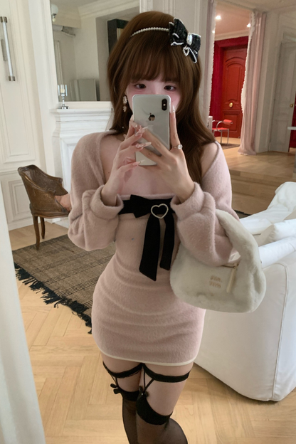 Big Ribbon Sweet Girly Pure Bodycon Dress