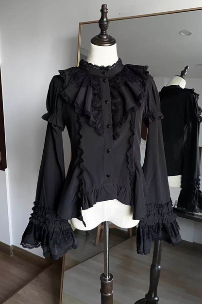 Frilled Gothic Lolita Blouse + Flower Collar