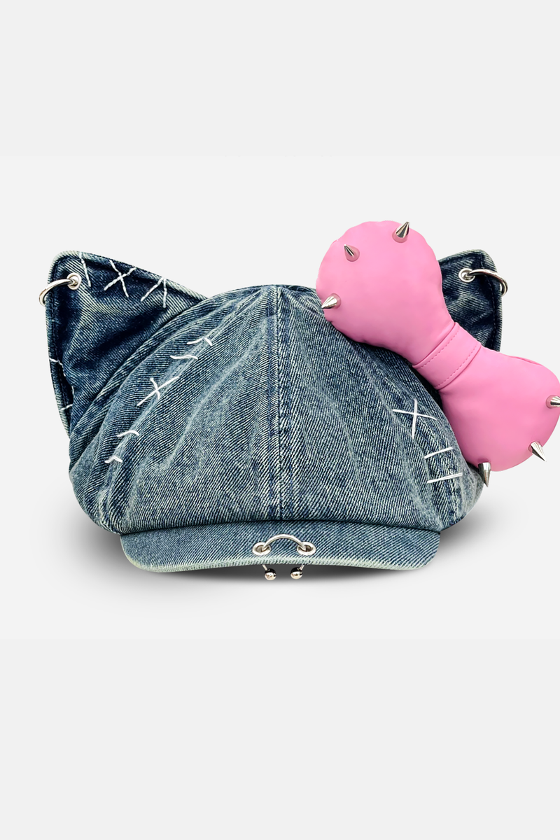 Studded Bowknot Octagonal Cap