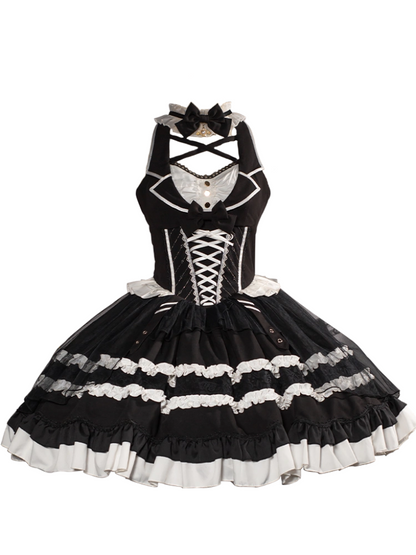 White Black Magic Antique Doll Dress